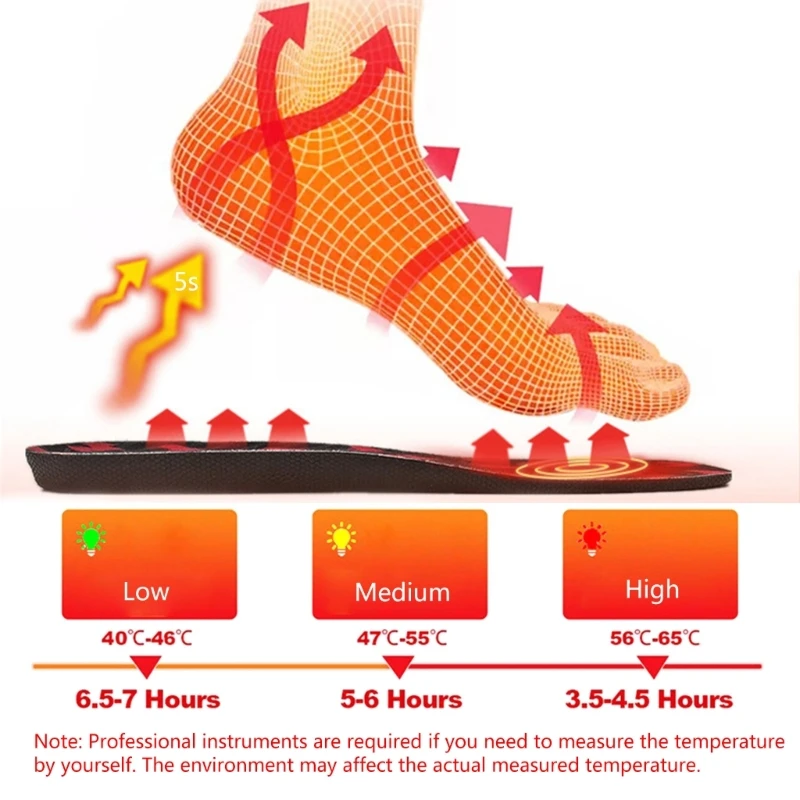 Adjusted Temperature Wireless Foot Warm Electric Heated Insoles Wireless Rechargeable Shoe Pad for Walking Camping