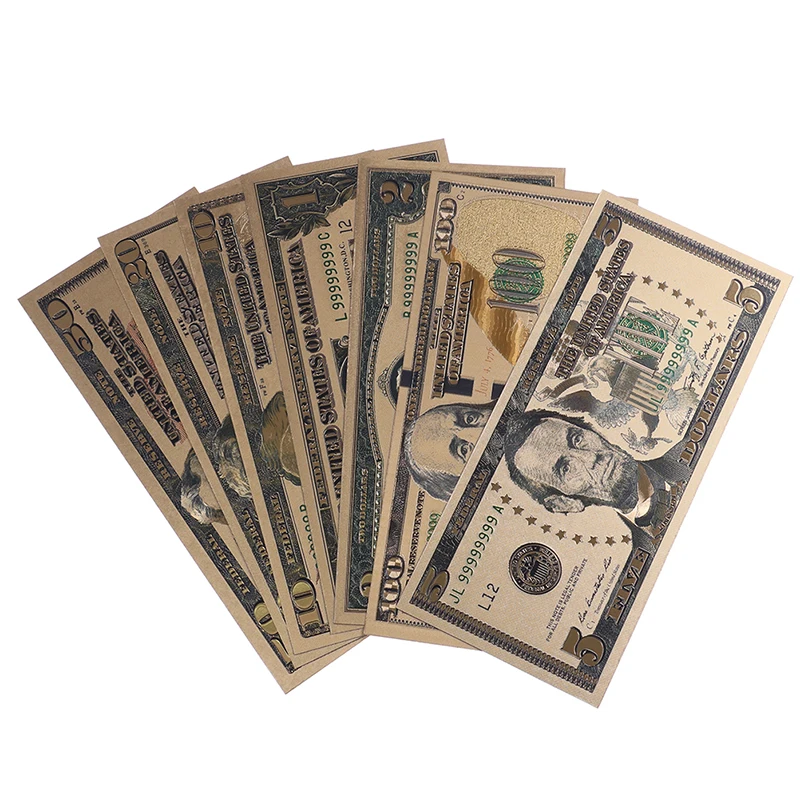 24K Gold Plated Souvenir Banknotes Dollars 7pcs/Set gold plated banknote