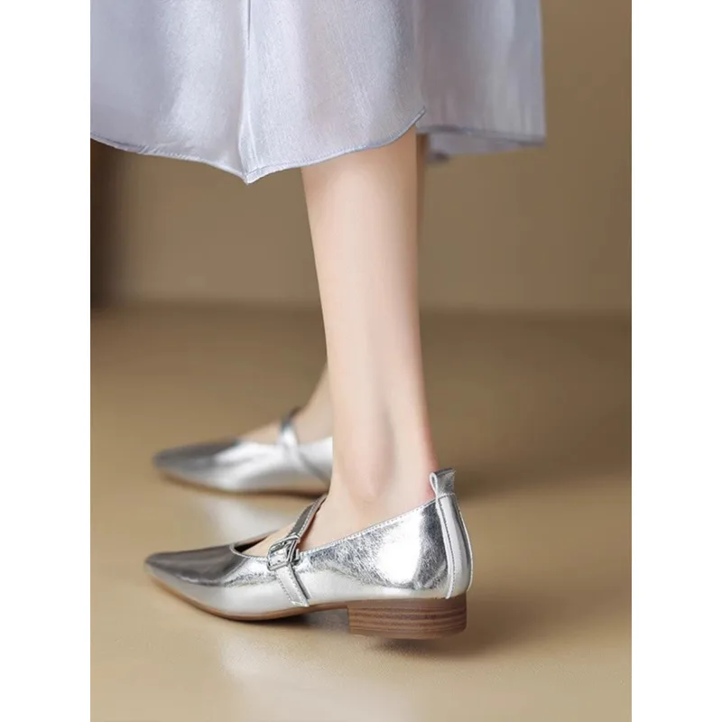 Genuine Mary Jane Women's 2024 Spring and Autumn British Style Small Leather French Shallow Cut Flat Sole Single Boat Shoes