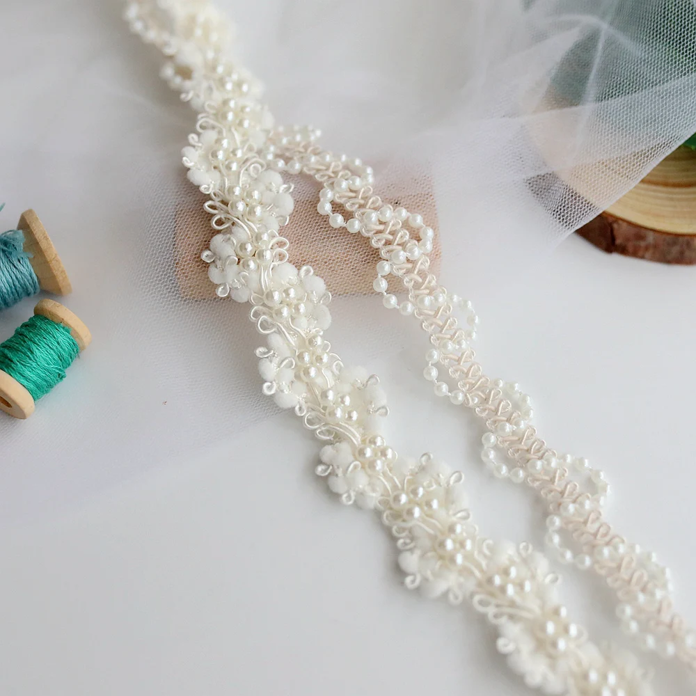 Lace Fabric Lace Ribbon Lace Garment Accessories Lace Sewing Supplies Lace Decoration Lace Accessories Lace Sewing Accessories 1 Yard Pearl Beaded Lace Trim Ribbon Fabric Clothes Decoration Wedding Dress Collar Sleeve Lace Applique DIY Crafts