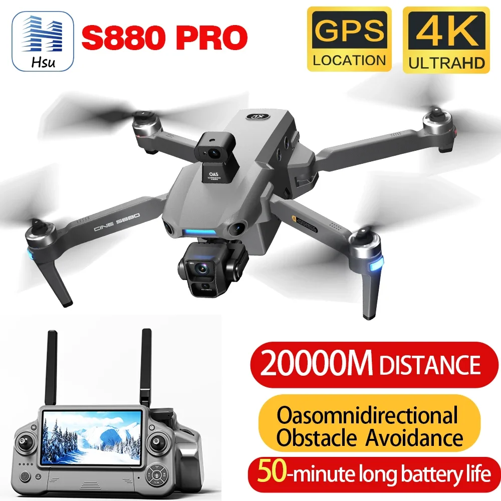S880 PRO GPS Drone Gimbal a tre assi 2KM 4K Doppia fotocamera professionale 360 ° Giocattoli quadricotteri RC senza spazzole per evitare ostacoli laser