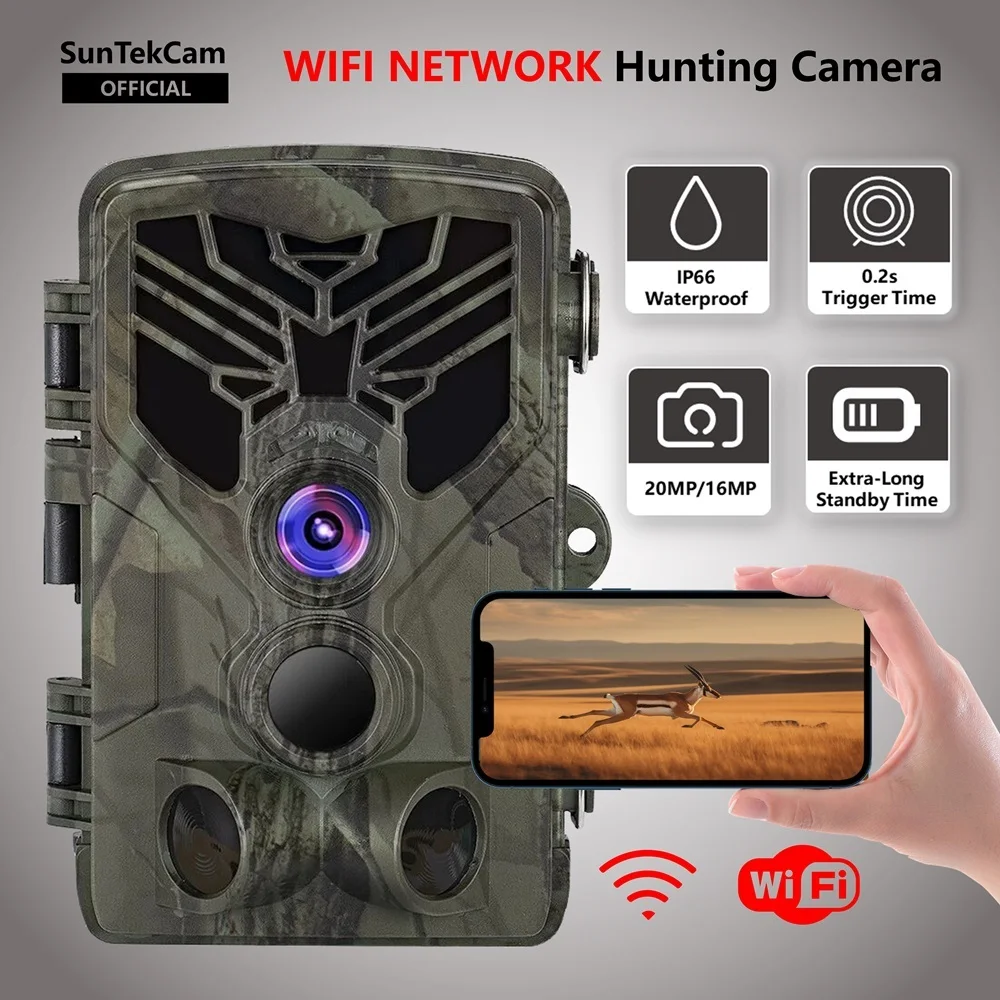 SunTekCam WIFI Hunting Trail Camera 20MP 64GB 1080P with 0.2s trigger time IP66 waterproof Night Vision Photo Trap Trail camera