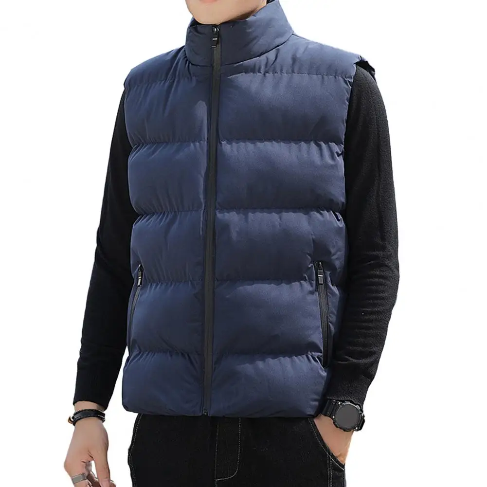 Chaleco de algodón para hombre, chaleco acolchado con cuello levantado, abrigo con protección para el cuello, bolsillos con cremallera a prueba de viento, calidez para Otoño Invierno