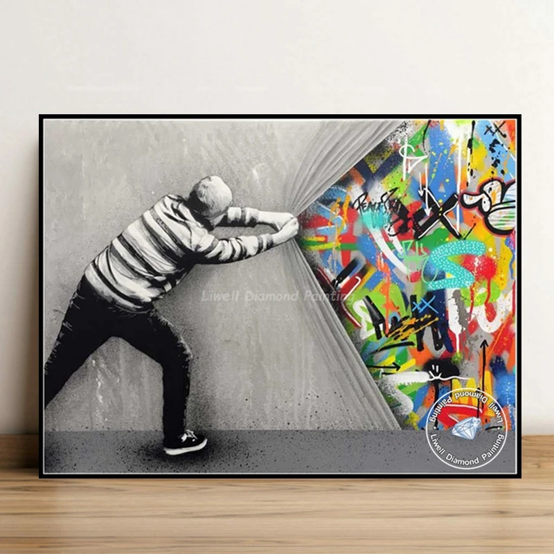 Artist Banksy Graffiti Art 5d Diamond Painting Full Square Drills Balloon Girl Embroidery Cross Stitch Crystal Craft Home Decor diamond painting diamond art painting kit diamond painting set