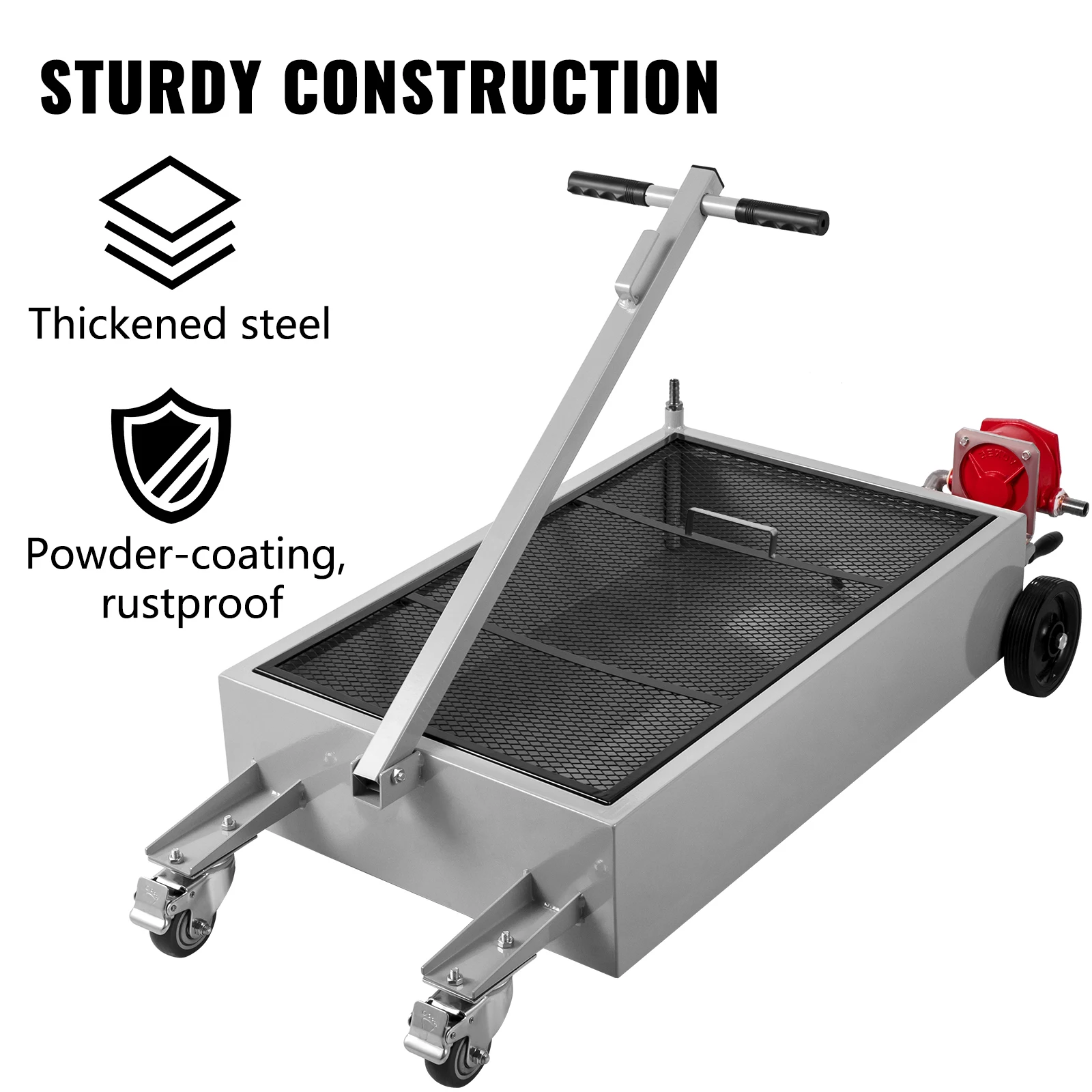 SucceBuy 15 Gal Oil Drain Pan Low Profile Oil Drain Tank Foldable Hand with Pump Swivel Casters for Car SUV Trucks Oil Draining