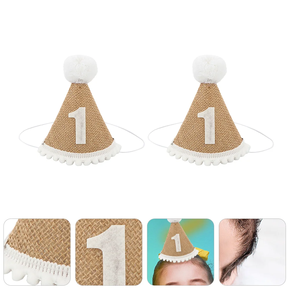 

2 Pcs Cartoon Birthday Party Hat Baby Tiara Miniture Decoration Linen 1st Headwear