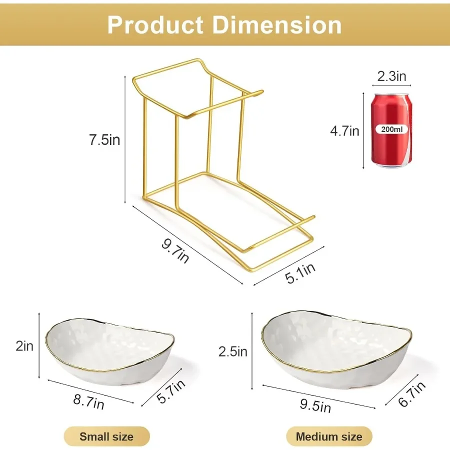 Fruit Bowl for Kitchen Counter 2 Tier Fruit Basket for Counter Ceramic Fruit tray Tiered Holder with Metal Stand Modern Detacha