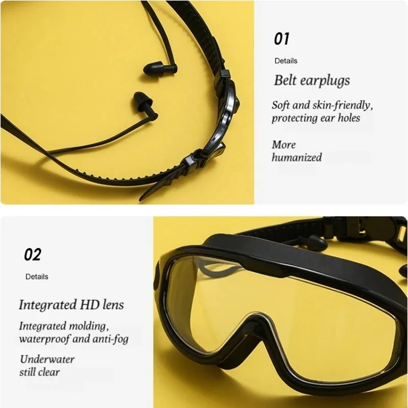Swimming Goggles Silicone Swim Glasses Big Frame with Earplugs Men Women Professional HD Anti-fog Eyewear Swimming Accessories 6