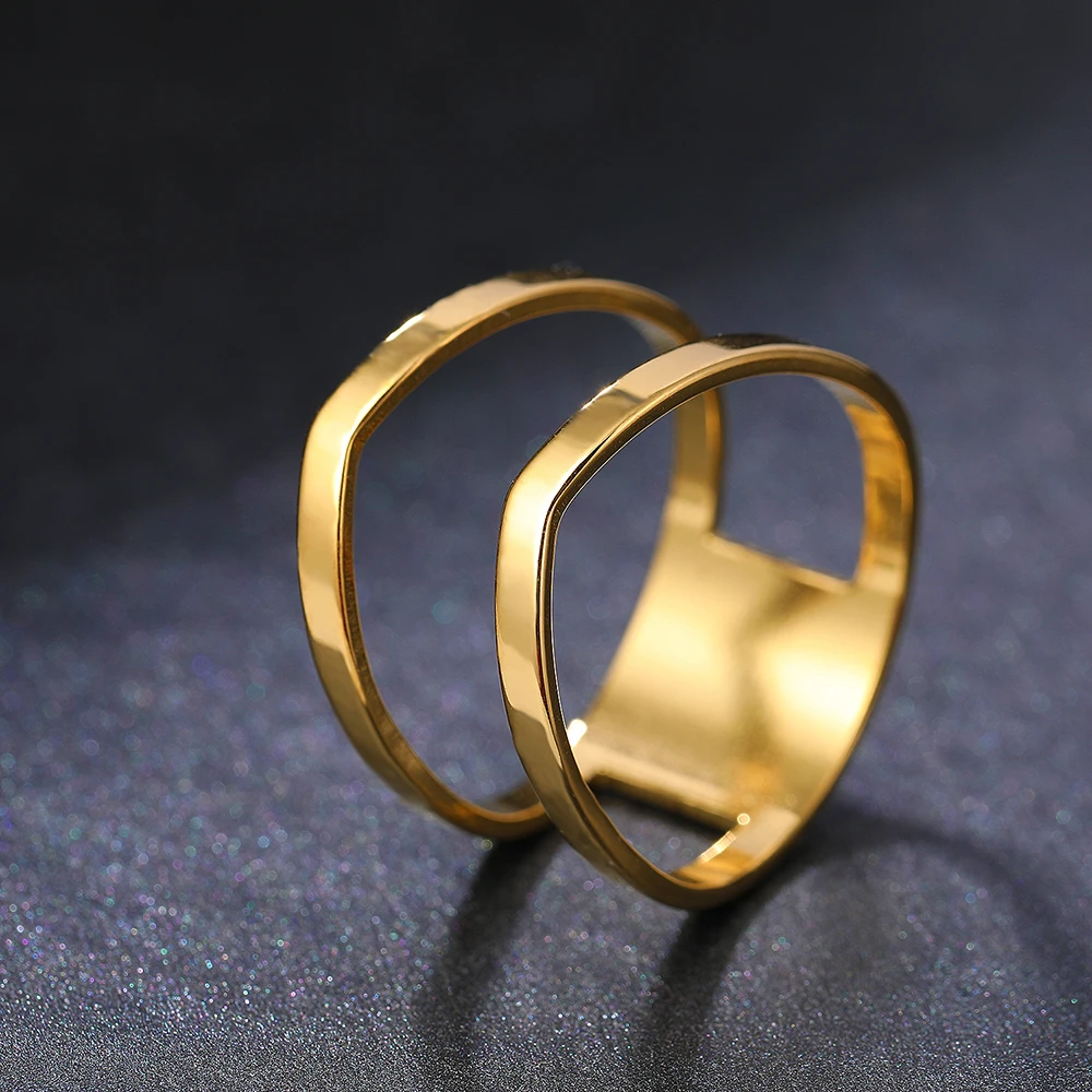 Double Layer Wavy Ring Stainless Steel Simple Ladies Wedding Ring_voghion.com