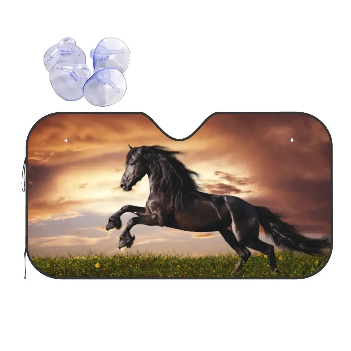 

Beautiful Black Horse Sunshade Windscreen Galloping Animal Cover Front Block Window Car Window Windscreen Cover Car-styling