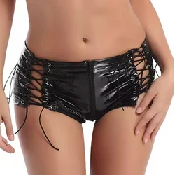 Women Low Waist Faux Leather Shorts Sexy Slim Lace Up Black Red Summer Short Pants Casual Fashion PVC Shorts Plus Size XXXL