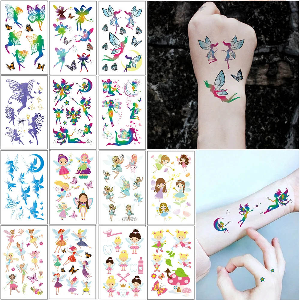 

14pcs/lot Butterfly Fairy Tattoo Stickers For Kids Waterproof Temporary Tattoos for Children Gifts for Girls Women Fake Tattoo