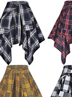 Elastic Waist Plaid Asymmetrical  Skirt Women's High Waist  Knot Sports Street Dance Sle ort Skirts - Image 5