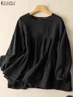 ZANZEA Autumn Vintage Long Sleeve Shirt Woman Casual Cotton Blouse Female O-Neck Solid Blusas Stylish Button Cuffs Chemise 2023 - Image 4