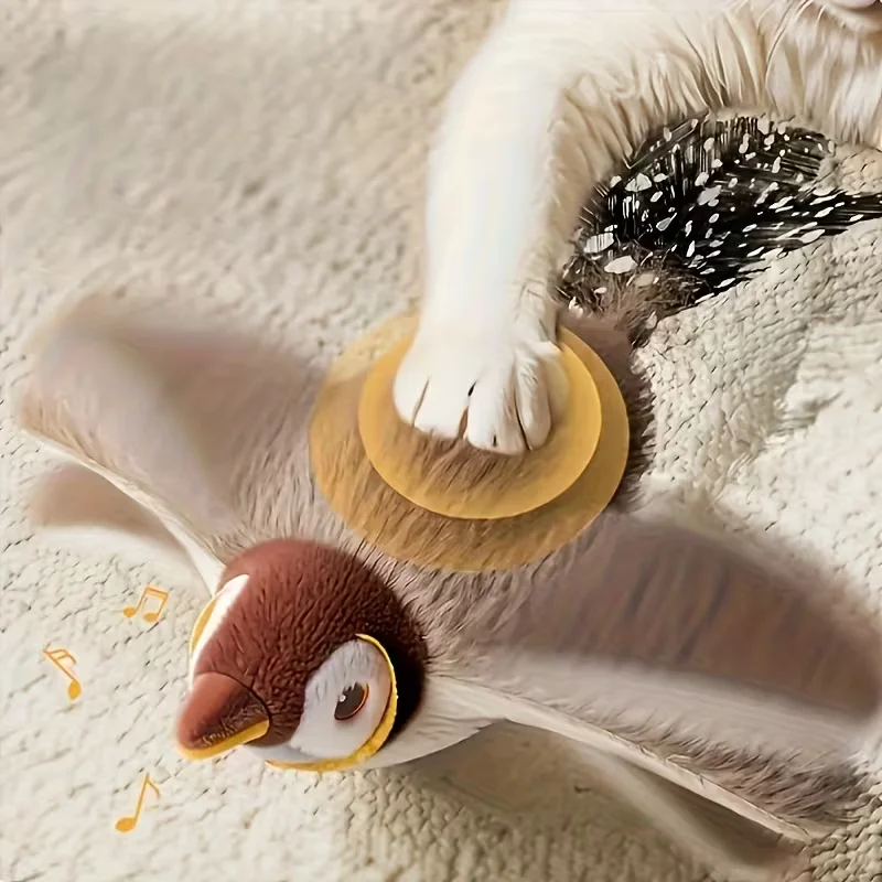 Giocattolo interattivo per uccelli da compagnia Ali battenti (con erba gatta) Giocattolo di peluche stridulo attivato al tocco ricaricabile tramite USB Uccello volante per interni - immagine 6