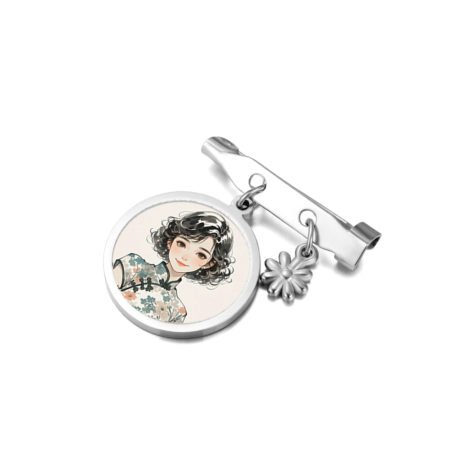 COOLTIME Benutzerdefinierte Foto Gänseblümchen Acht Blütenblatt Blume Anhänger Brosche Edelstahl Mode Personalisierte Bild Unisex Schmuck Geschenk – Detail 16
