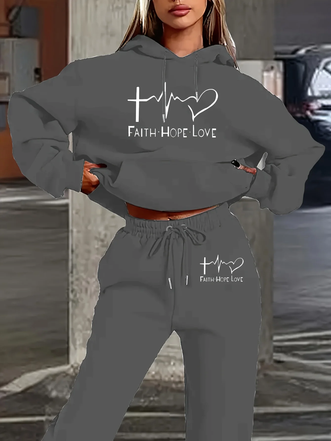 25/26 가을/겨울 후드 세트 Y2K ECG 프린트 레이지 스타일 스포츠 트렌드 여성 스트리트 3D 달리안 후드 팬츠 성인용