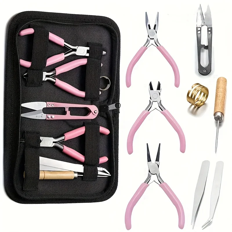 1set Senior Jewelry Making Tool Set, Includes Round Nose, Pointed Nose, and Wire Cutters, Non-Serrated Pliers for Beginners