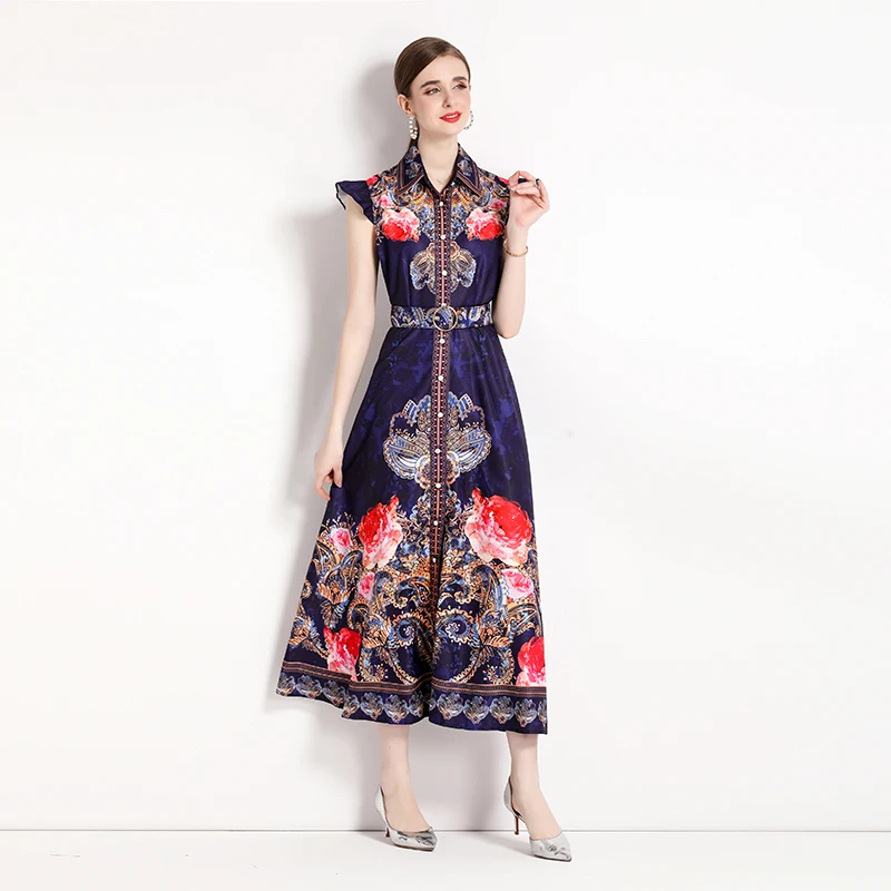 

2023 New Fashion Chiffon Printed Dress Women's Summer Retro Versatile Loose Fit Sleeveless Leisure Vacation Party Vestidos