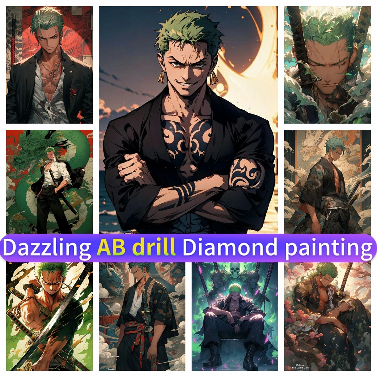 

Zoro AB Diamond Painting Japanese Anime Cross Stitch Kit Full Square Round Mosaic Embroidery 5D DIY Handicraft Gift Home Decor