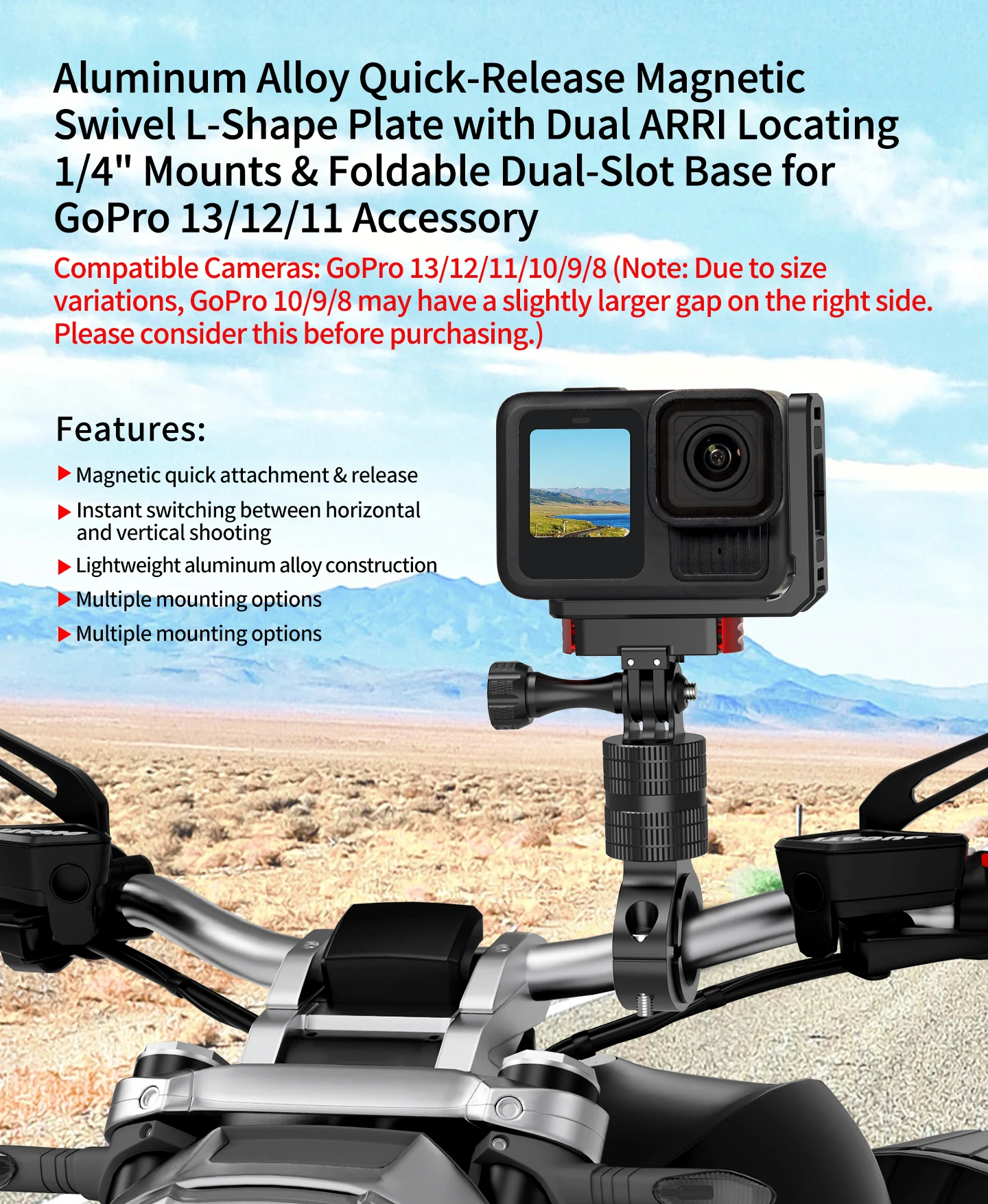 Magnetische Schnellwechselhalterung für GoPro 13 12 11 10 9 8 L Halterungsplatte 1/4" ARRI Fast Switch Horizontal Vertical Vlog Shooting – Detail 15