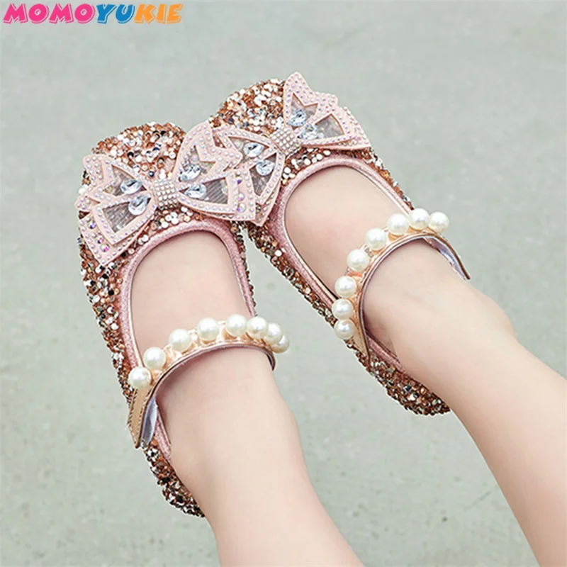 

Girls Rhinestone Flats Shoes 2023 Summer Children New Style Soft Bottom Single Shoes Rhinestone Princess Girl Bow Flats Shoes