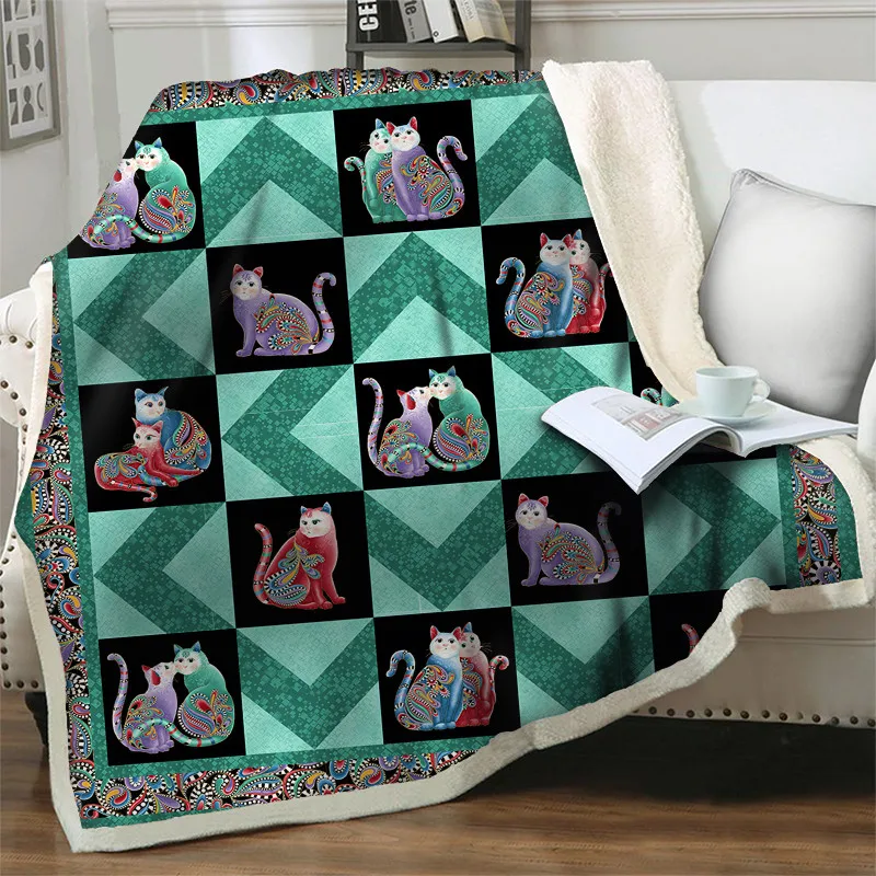 3D Cartoon Cute Sleepy Cat Plush Sherpa Blankets For Beds Sofa Chair Fleece Throw Blanket Winter Bedspread Thick Qui