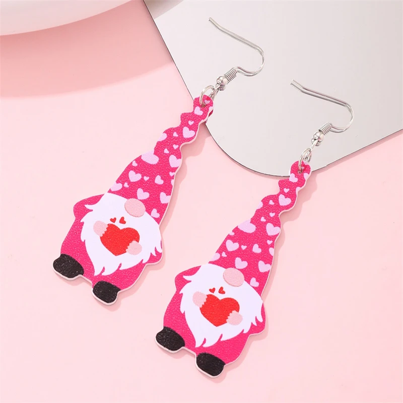 Valentines Gnome Earrings Leather Earrings Jewelry Heart Leather
