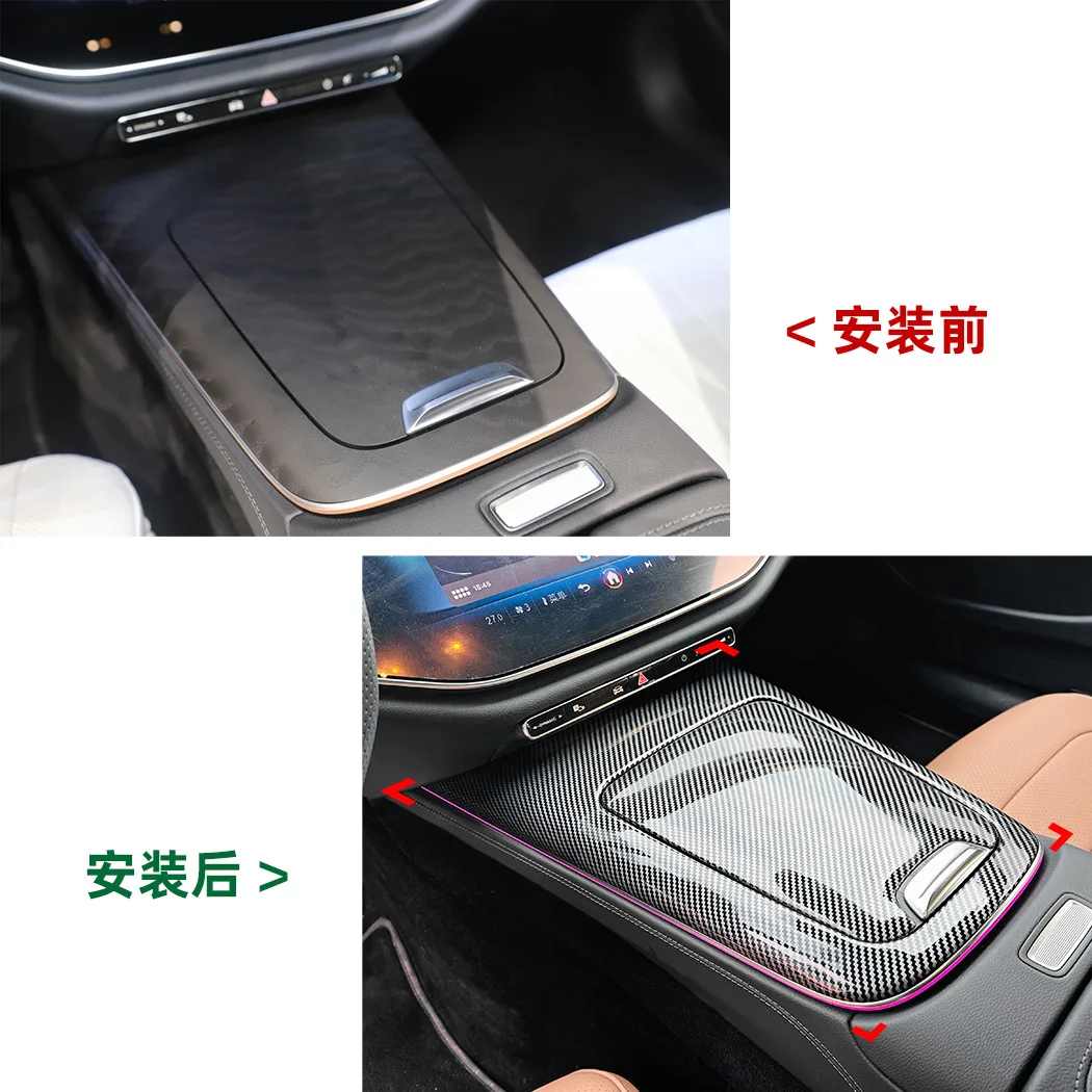 메르세데스 벤츠 E 클래스 W214 2024 + E260 E300 센터 콘솔 인테리어 패치 자동차 스티커 수정 탄소 섬유 스타일