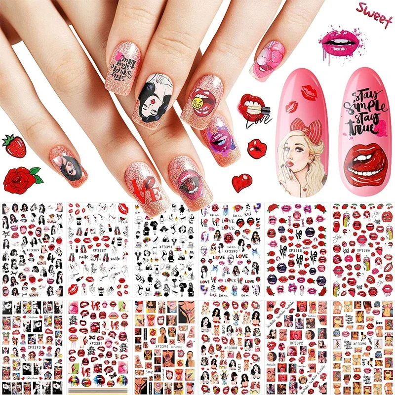 

3D Nail Art Water Transfer Stickers Sexy Hot Lips Girl Slider Self-adhesive Manicure Nail Art Stickers Decoration Accessories