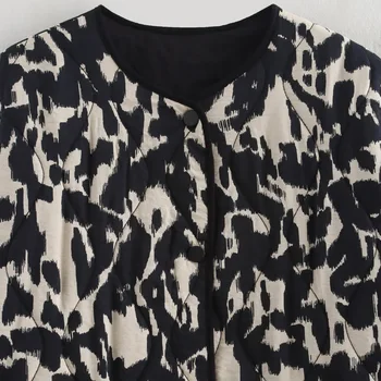 HXAO معاطف للمرأة طباعة قصيرة وسادة مبطنة خمر طويلة الأكمام المرأة مبطن سترة الخريف الشتاء اقتصاص سترة ملابس خارجية 5