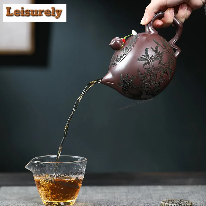 650ml Luxury Yixing Purple Clay Teapots Artists Handmade Longevity Pot Raw Ore Stone Red Mud Kettle With Filter Zisha Tea Set