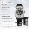 OBLVLO Top Brand Sport Watch For Man Luxury Watch Square Big Skeleton Watch Mechanical Watch Rubber Strap Watches GM 6