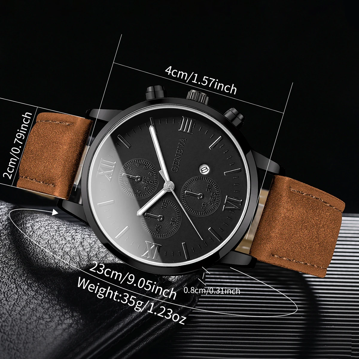 1PC Men's Casual Calendar Watch Men's Fashion Bussiness Temperament Leather Quartz Watch Unisex Watch Set (Box Not Included)