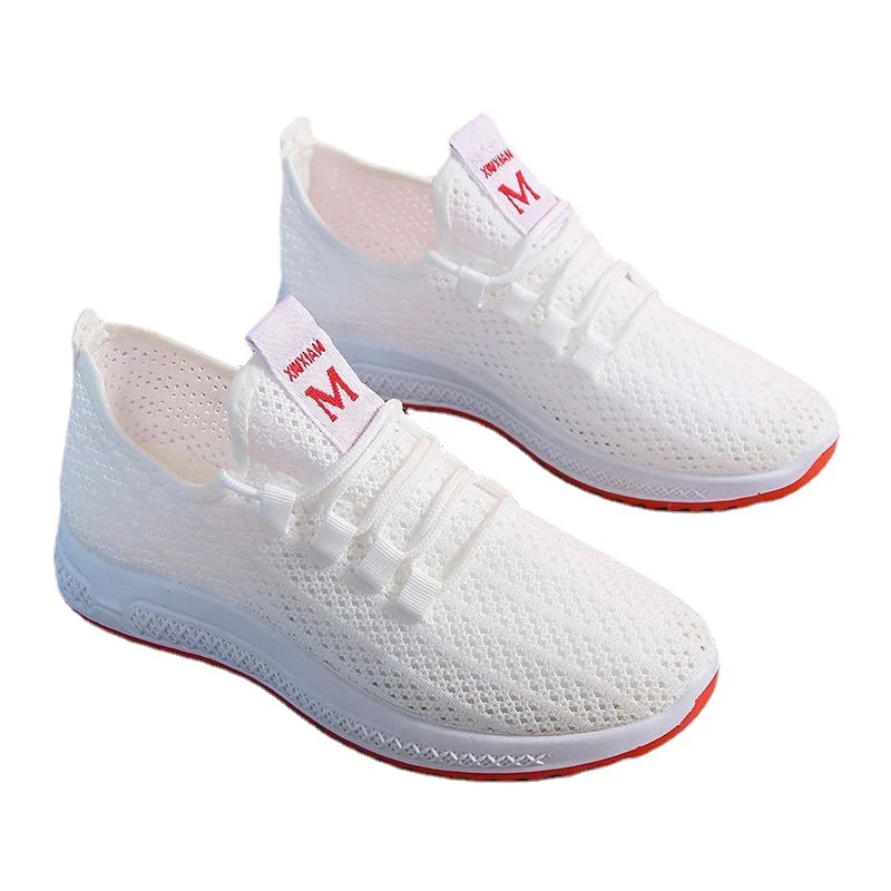 Mesh Sneakers Women's White Shoes Spring, Summer and Autumn New Breathable Mesh Casual Lightweight Soft-soled Running Shoes
