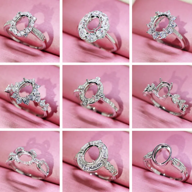 

Ring Settings 925 Sterling Silver Rings Without Stones For Jewelry Making DIY Women H Adjustable Oval Shape