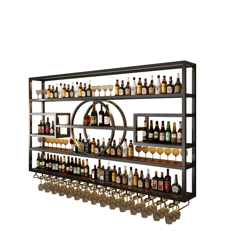 Bar Decoration Wall Mounted Wine Rack Restaurant Wall Mounted Iron Grape Wine Cabinet Creative Display Rack Customization