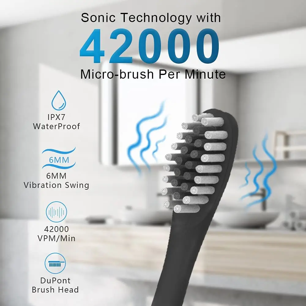 Sonic Electric Toothbrush Ultrasonic Automatic USB Rechargeable IPX7 Waterproof Travel with Replaceable Tooth Brush Heads J189 electric toothbrush