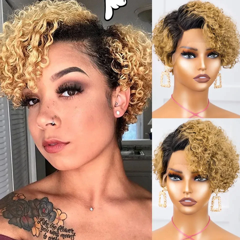 

Short Bob Wig Pixie Cut Wig Curly Human Hair Wigs For Women 13x1 Lace Front Transparent Deep Wave Lace Wig Preplucked Hairline