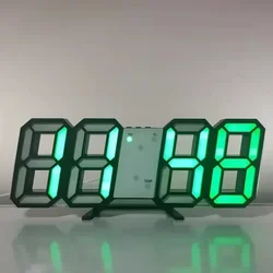 LED 3D Digital Alarm Wall Clock with Time, Date & Temperature Display for Home and Office Decor (Black green)