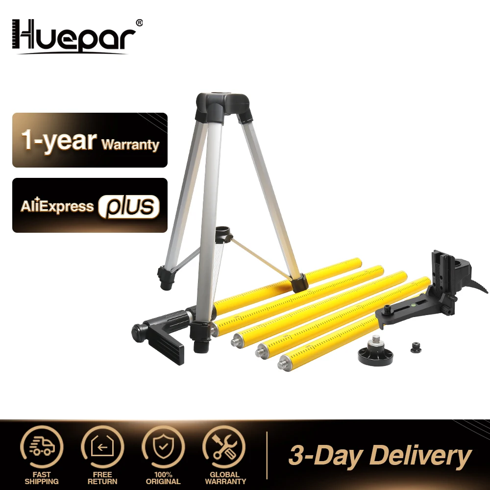 

Huepar 12 Ft./3.7m Laser Tripod Telescoping Pole with 1/4-Inch by 20-Inch Laser Mount for Rotary Included Rod & 5/8"-11 Adapter