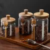 Glass Sealed Jar Five Grains Coffee and Tea Storage Can with Wooden Spoon Seasoning Bottle Kitchen Moisture-proof Storage Tank 3