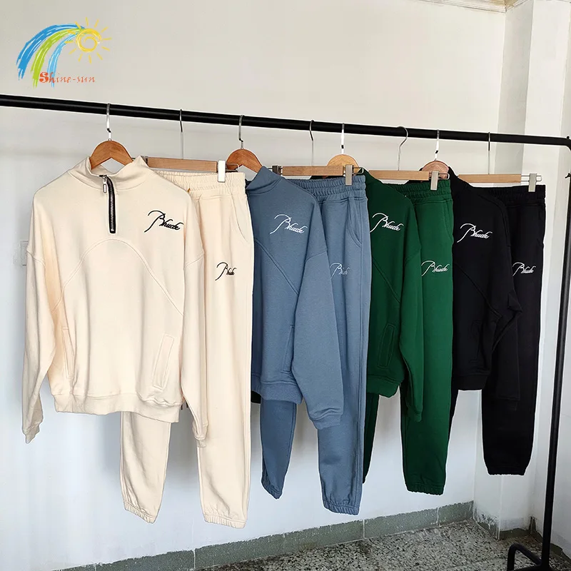 

Men Women Streetwear Loose Logo Embroidered RHUDE Suit Autumn Winter Half Zipper Drawstring RHUDE Suit Inside Tags