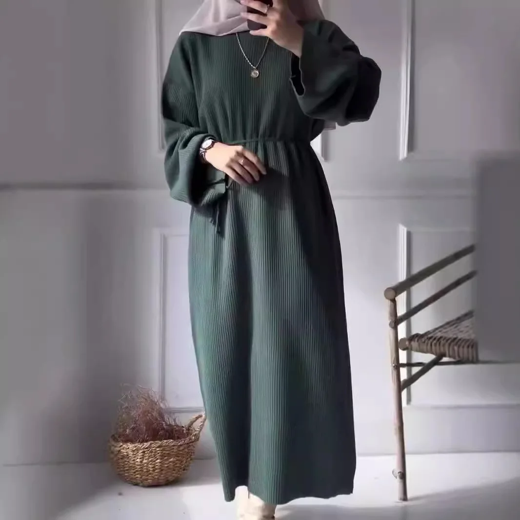 Casual Knitted Dr round Ne Long Sve Belted Loose Waist Spring Autumn Women's Faion Ele Sle Long Dr