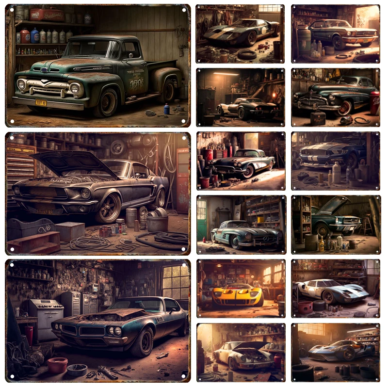 Retro Car Metal Tin Sign Classic Sports Car Poster Plaque Tin Painting Garage Club Man Cave Wall Art Decorative Panel Mural Gift