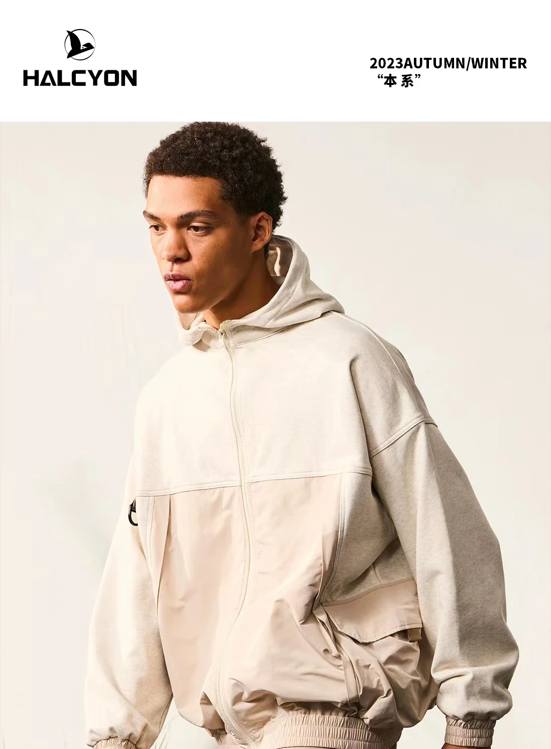 Halcyon 23aw Mountain outdoor cotton hoodie splice material colour cargo pockets d ring gorpcore