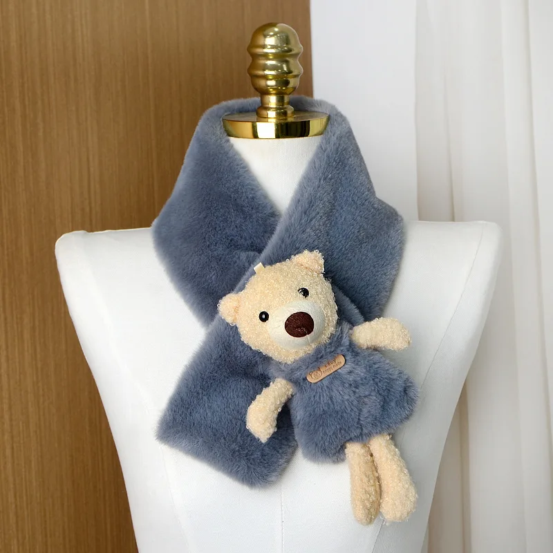 Cartoon Bear Baby Scarf Soft Plush Thicken Winter Warm Newborn Neck Solid Scarves For Kids Baby Girl Boy Infant Scarf