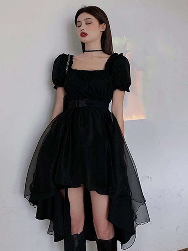 Harajuku Y2k Cyber Alt Dress E Girl Ruffle Hepburn Kawaii Ropa Fairycore  Irregular Black Gothic Dresses Emo Mini Lolita Vestidos - AliExpress