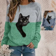 

Sweatshirts Women Cat Printed Oversized Hoodie Fashion Loose Long Sleeve All-match Tops Harajuku Pullover Clothes for Female