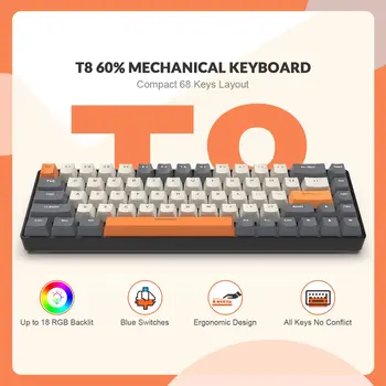 MAMBASNAKE x ZIYOU LANG T8 60% Mechanical Gaming Keyboard,68 Keys TKL Compact Layout Mini Keyboard,18 Chroma RGB Backlit 2